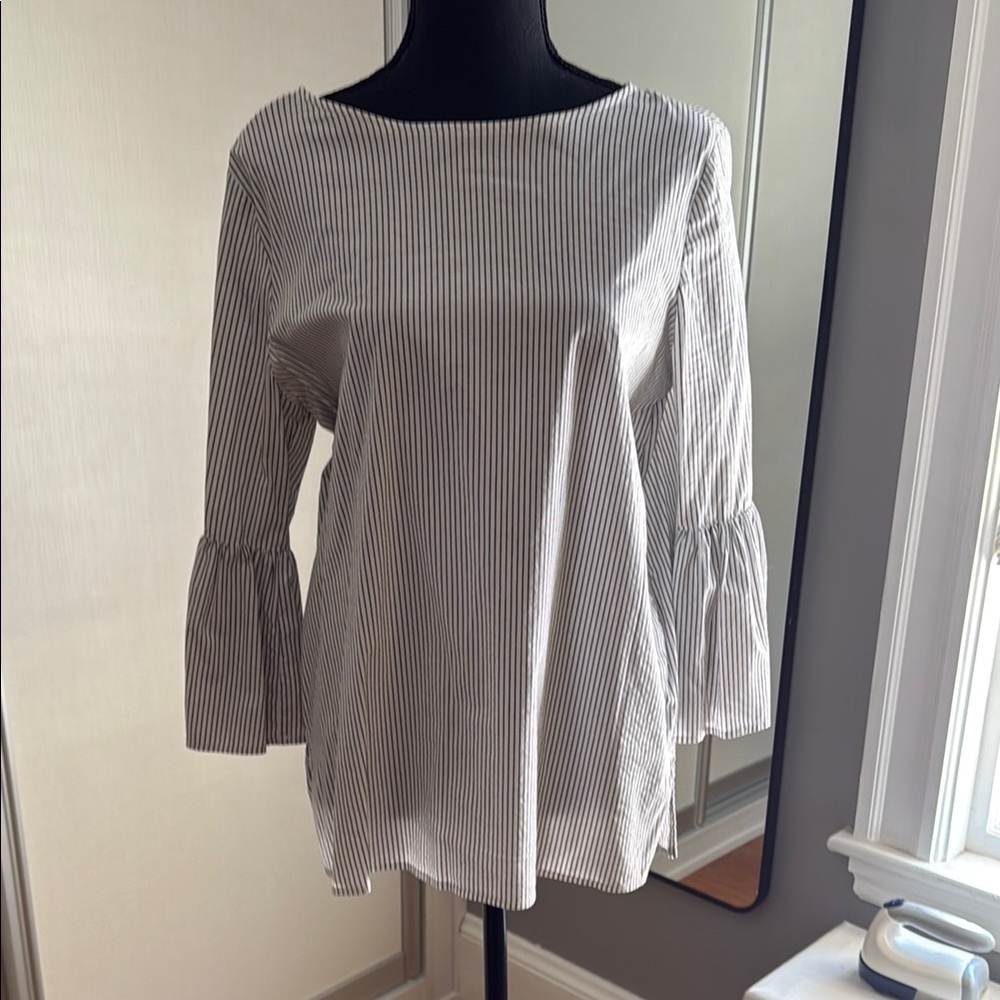 Striped Bell Sleeve Top - Black and White